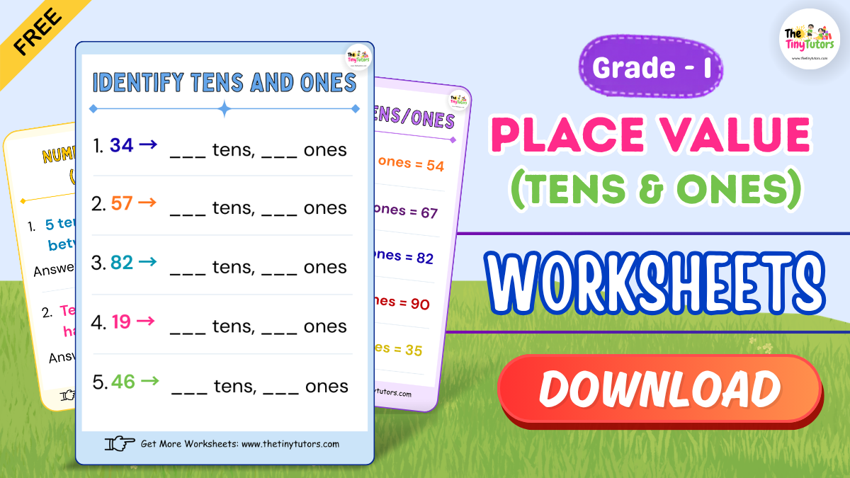 Grade 1 place value worksheet download identifying tens and ones with number examples