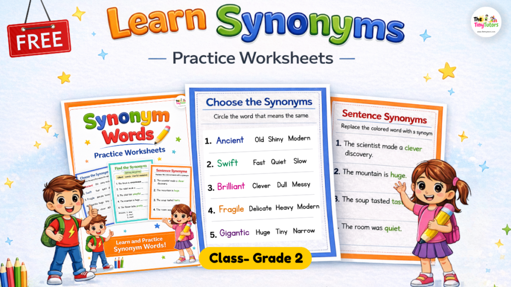 Grade 2 Synonym Words Practice for Kids