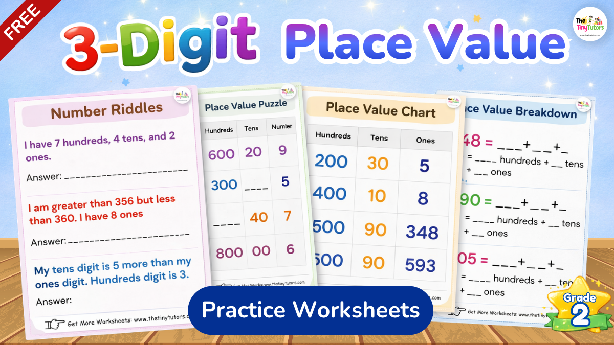 Place Value 3 Digit Numbers​ worksheet with tens and ones practice exercises for Grade 1 students