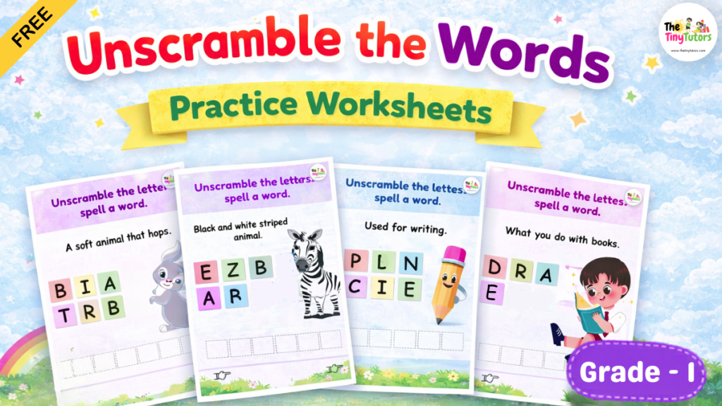 Download unscramble words worksheet for Grade 1 PDF