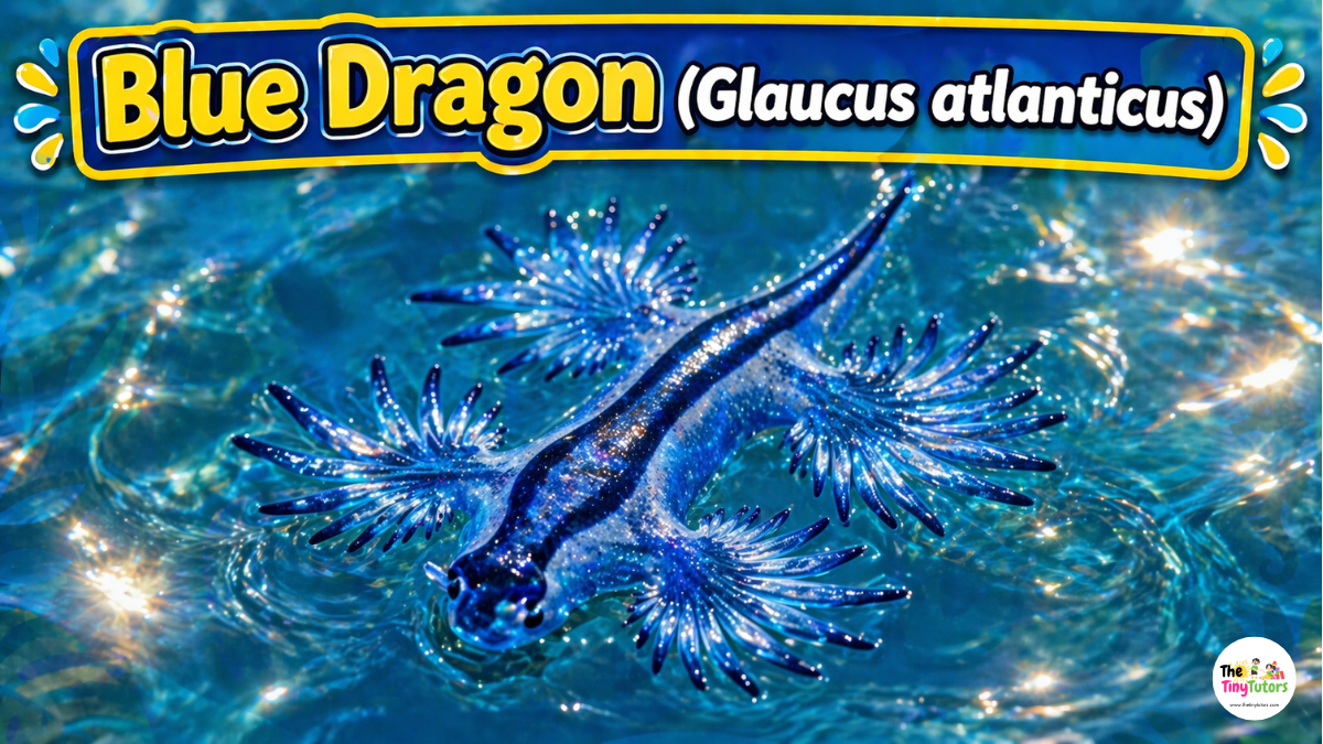Blue dragon sea slug floating on ocean surface with wing-like body