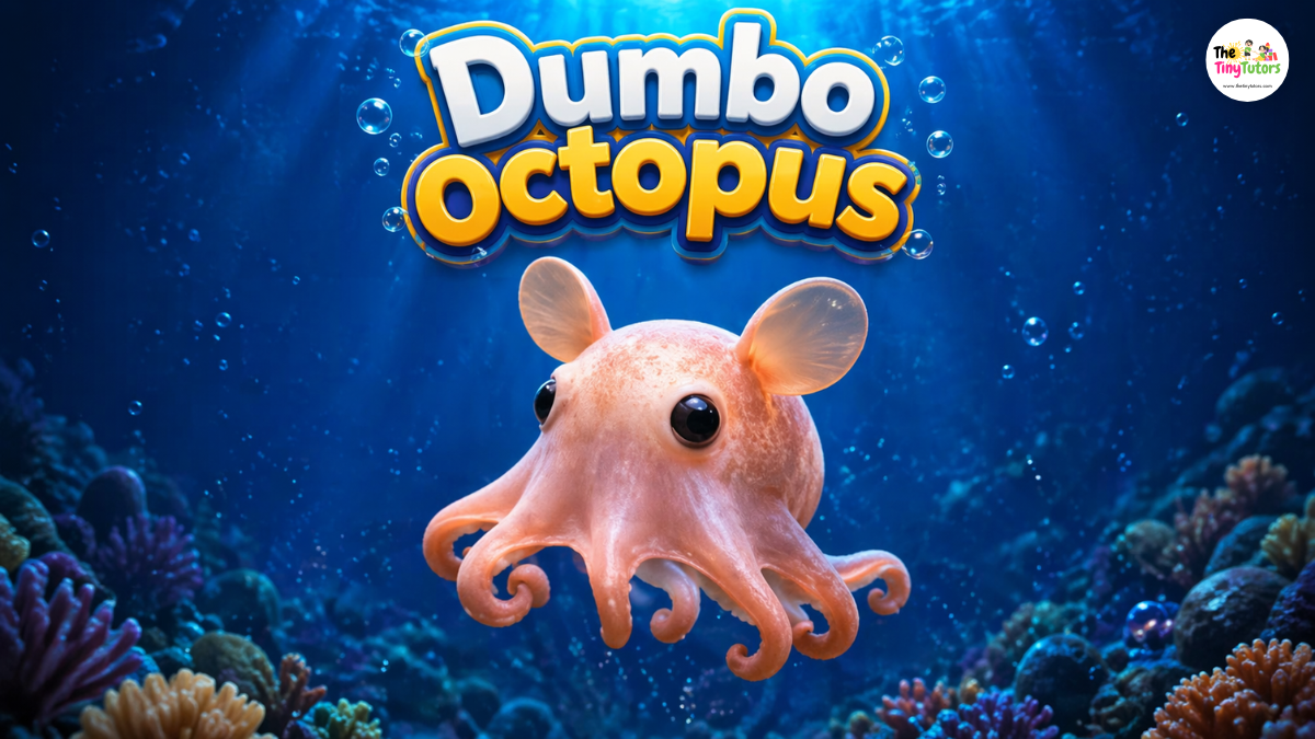 Cute dumbo octopus floating in deep ocean with ear-like fins