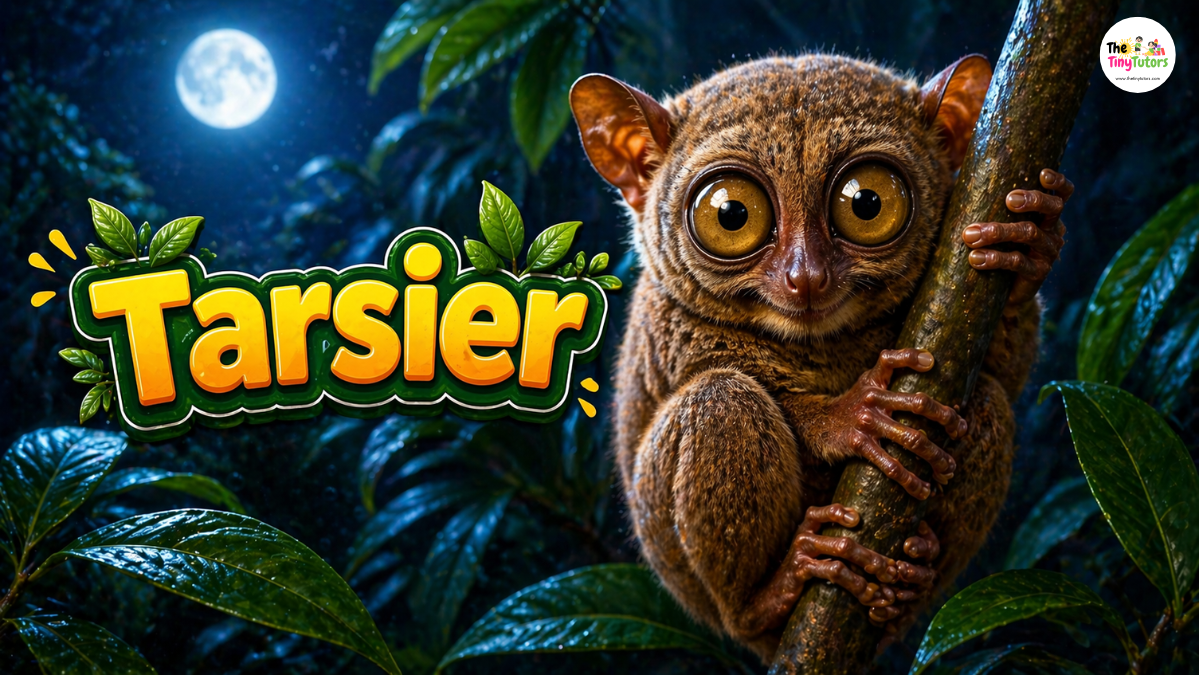 Tarsier sitting on tree branch with large eyes for night vision