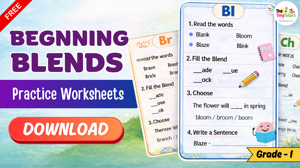 Download beginning blends worksheets PDF for Grade 1