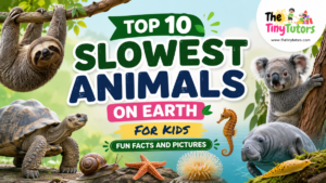 Top 10 slowest animals on Earth for kids featuring sloth, tortoise, koala, snail, and manatee